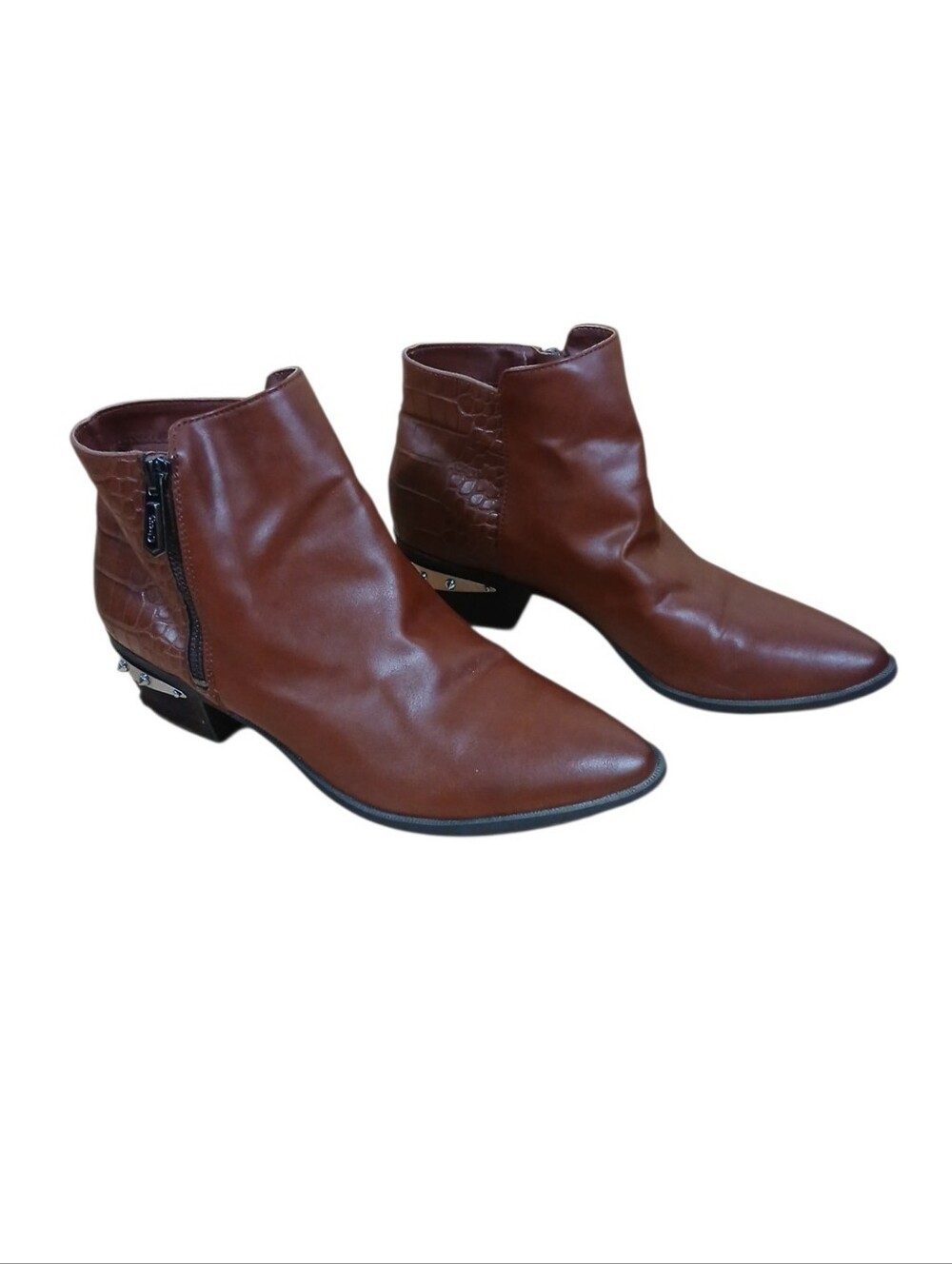 Sam Edelman Cognac Brown Faux Leather Ankle Highland Boots Size 10